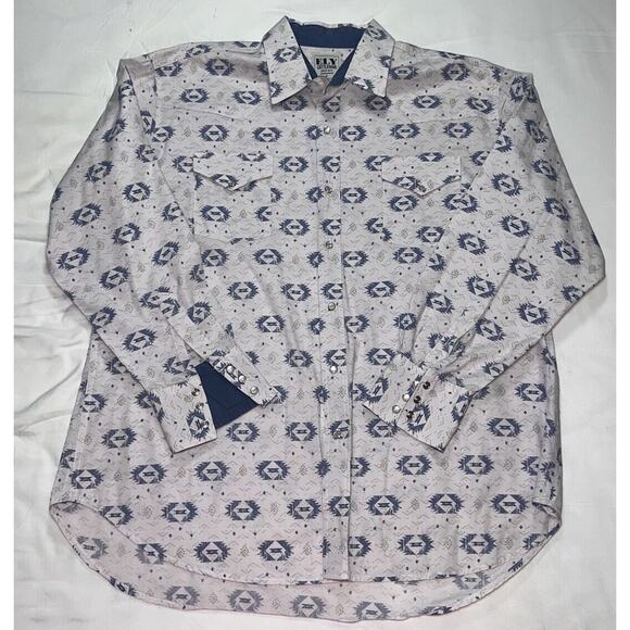 Ely Cattleman Pearl Snap Shirt Mens Size XXL Blue Aztec Western Rodeo Southwest - Picture 1 of 13